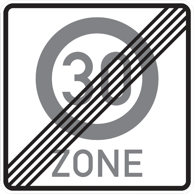 Verkehrszeichen Vorschriftzeichen Ende Zone zulässige Höchstgeschwindigkeit